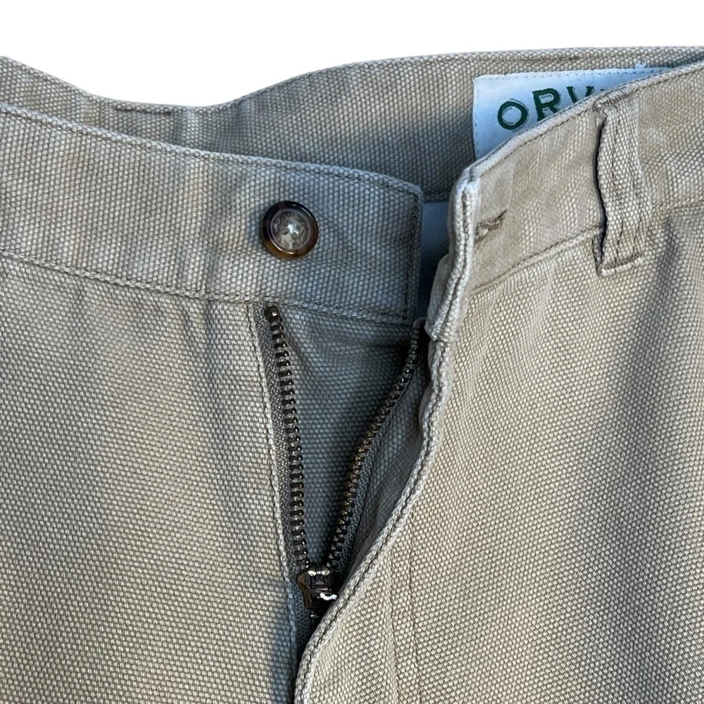 Orvis Men’s Heavyweight Cotton Textured Rugged Tan Pants With Leather Trim W36 …